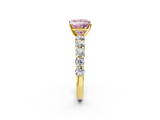Yellow gold Fancy Pink Princess  Diamond Pavé Band Solitaire with Four-Prong Setting_2