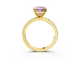 Yellow gold Fancy Pink Princess  Diamond Pavé Band Solitaire with Four-Prong Setting_3