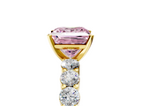 Yellow gold Fancy Pink Princess  Diamond Pavé Band Solitaire with Four-Prong Setting_5