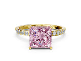 Yellow gold Fancy Pink Princess  Diamond Pavé Band with Six-Prong Setting_31