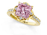 Yellow gold Fancy Pink Princess  Diamond Pave Band with Floral Prong Setting_28