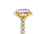 Yellow gold Fancy Pink Princess  Diamond Pave Band with Floral Prong Setting_32