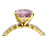Yellow gold Fancy Pink Princess  Diamond Prong Set Engagement Ring with Pave Band_4