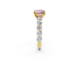 Yellow gold Fancy Pink Princess  Diamond Prong Setting with Side Stones on a Pave Band_2