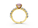 Yellow gold Fancy Pink Princess  Diamond Prong Setting with Side Stones on a Pave Band_3