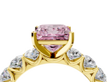 Yellow gold Fancy Pink Princess  Diamond Prong Setting with Side Stones on a Pave Band_4