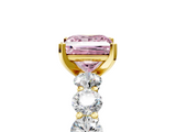 Yellow gold Fancy Pink Princess  Diamond Prong Setting with Side Stones on a Pave Band_5