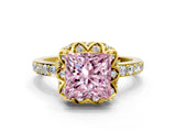 Yellow gold Fancy Pink Princess  Diamond Solitaire Ring with Shared Prong Pavé Band_29