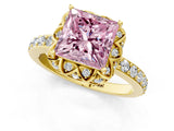 Yellow gold Fancy Pink Princess  Diamond Solitaire Ring with Shared Prong Pavé Band_30