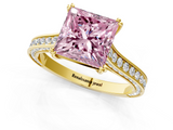 Yellow gold Fancy Pink Princess  Diamond Solitaire with Pave Band and Six-Prong Setting_1