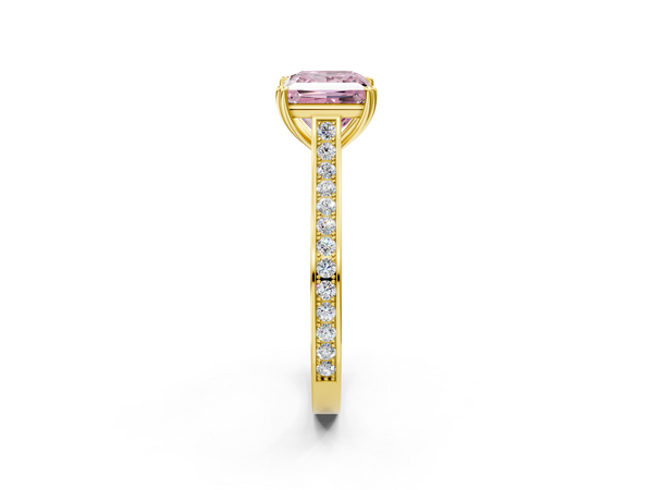 Yellow gold Fancy Pink Princess  Diamond Solitaire with Pave Band and Six-Prong Setting