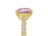 Yellow gold Fancy Pink Princess  Diamond Solitaire with Pave Band and Six-Prong Setting_5