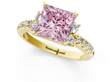 Yellow gold Fancy Pink Princess  Diamond Three-Stone Pave Band with Four-Prong Setting_1
