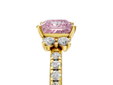Yellow gold Fancy Pink Princess  Diamond Three-Stone Pave Band with Four-Prong Setting_5