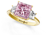 Yellow gold Fancy Pink Princess  Diamond Three-Stone Ring with Trapezoid Side Stones and Prong Setting_1