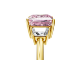 Yellow gold Fancy Pink Princess  Diamond Three-Stone Ring with Trapezoid Side Stones and Prong Setting_5