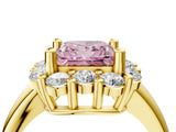 Yellow gold Fancy Pink Princess  Halo Cluster Diamond Engagement Ring with Prong Setting and Polished Band_67