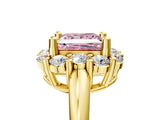 Yellow gold Fancy Pink Princess  Halo Cluster Diamond Engagement Ring with Prong Setting and Polished Band_68