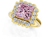 Yellow gold Fancy Pink Princess  Halo Cluster Diamond Engagement Ring with Solitaire Band and Prong Setting_47