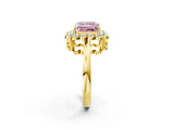 Yellow gold Fancy Pink Princess  Halo Cluster Diamond Engagement Ring with Solitaire Band and Prong Setting_48