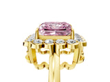 Yellow gold Fancy Pink Princess  Halo Cluster Diamond Engagement Ring with Solitaire Band and Prong Setting_51