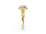 Yellow gold Fancy Pink Princess  Halo Diamond Engagement Ring with Filigree Band and Four-Prong Setting_83