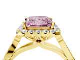Yellow gold Fancy Pink Princess  Halo Diamond Engagement Ring with Filigree Band and Four-Prong Setting_85