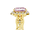 Yellow gold Fancy Pink Princess  Halo Diamond Engagement Ring with Filigree Band and Four-Prong Setting_86