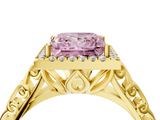 Yellow gold Fancy Pink Princess  Halo Diamond Engagement Ring with Intricate Filigree Band and Four-Prong Setting_4
