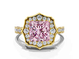 Yellow gold Fancy Pink Princess  Halo Diamond Engagement Ring with Milgrain Band and Four-Prong Setting_18