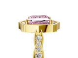 Yellow gold Fancy Pink Princess  Halo Diamond Engagement Ring with Milgrain Band and Four-Prong Setting_23