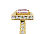Yellow gold Fancy Pink Princess  Halo Diamond Engagement Ring with Milgrain Pave Band and Four-Prong Setting_100