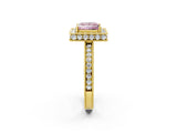 Yellow gold Fancy Pink Princess  Halo Diamond Engagement Ring with Milgrain Pave Band and Four-Prong Setting_14