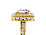 Yellow gold Fancy Pink Princess  Halo Diamond Engagement Ring with Milgrain Pave Band and Four-Prong Setting_17