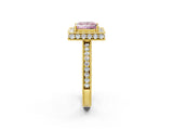 Yellow gold Fancy Pink Princess  Halo Diamond Engagement Ring with Milgrain Pave Band and Four-Prong Setting_97