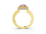 Yellow gold Fancy Pink Princess  Halo Diamond Engagement Ring with Milgrain Pave Band and Four-Prong Setting_98
