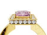 Yellow gold Fancy Pink Princess  Halo Diamond Engagement Ring with Milgrain Pave Band and Four-Prong Setting_99