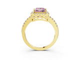 Yellow gold Fancy Pink Princess  Halo Diamond Engagement Ring with Pavé Band and Four-Prong Setting_30