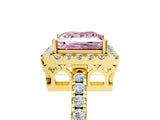 Yellow gold Fancy Pink Princess  Halo Diamond Engagement Ring with Pavé Band and Four-Prong Setting_32