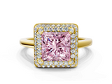 Yellow gold Fancy Pink Princess  Halo Diamond Engagement Ring with Solitaire Band and Four-Prong Setting