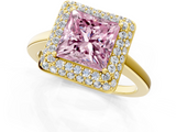 Yellow gold Fancy Pink Princess  Halo Diamond Engagement Ring with Solitaire Band and Four-Prong Setting_1