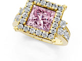 Yellow gold Fancy Pink Princess  Halo Diamond Engagement Ring with Split Shank and Four-Prong Setting 1