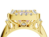 Yellow gold Fancy Pink Princess  Halo Diamond Engagement Ring with Split Shank and Four-Prong Setting 4