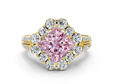 Yellow gold Fancy Pink Princess  Halo Diamond Engagement Ring with Split Shank and Prong Setting_29