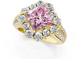 Yellow gold Fancy Pink Princess  Halo Diamond Engagement Ring with Split Shank and Prong Setting_30