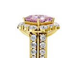 Yellow gold Fancy Pink Princess  Halo Diamond Engagement Ring with Split Shank and Prong Setting_34