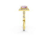 Yellow gold Fancy Pink Princess  Halo Diamond Engagement Ring with Twisted Band and Four-Prong Setting 2