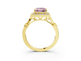 Yellow gold Fancy Pink Princess  Halo Diamond Engagement Ring with Twisted Band and Four-Prong Setting 3