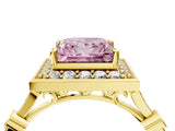 Yellow gold Fancy Pink Princess  Halo Diamond Engagement Ring with Twisted Band and Four-Prong Setting 4