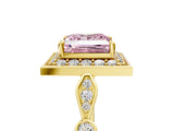 Yellow gold Fancy Pink Princess  Halo Diamond Engagement Ring with Twisted Band and Four-Prong Setting 5